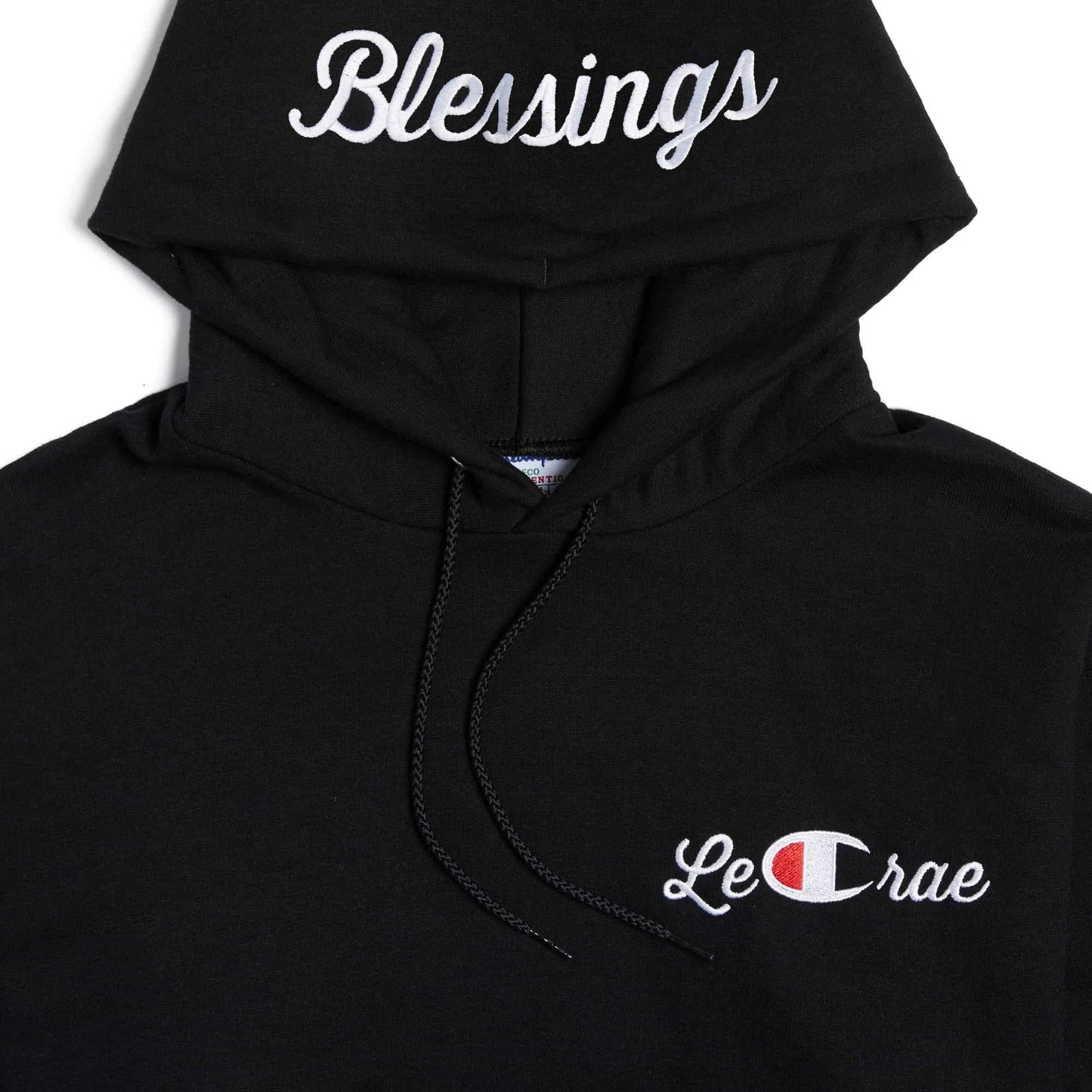 Blessings champion black hoodie front up close Lecrae